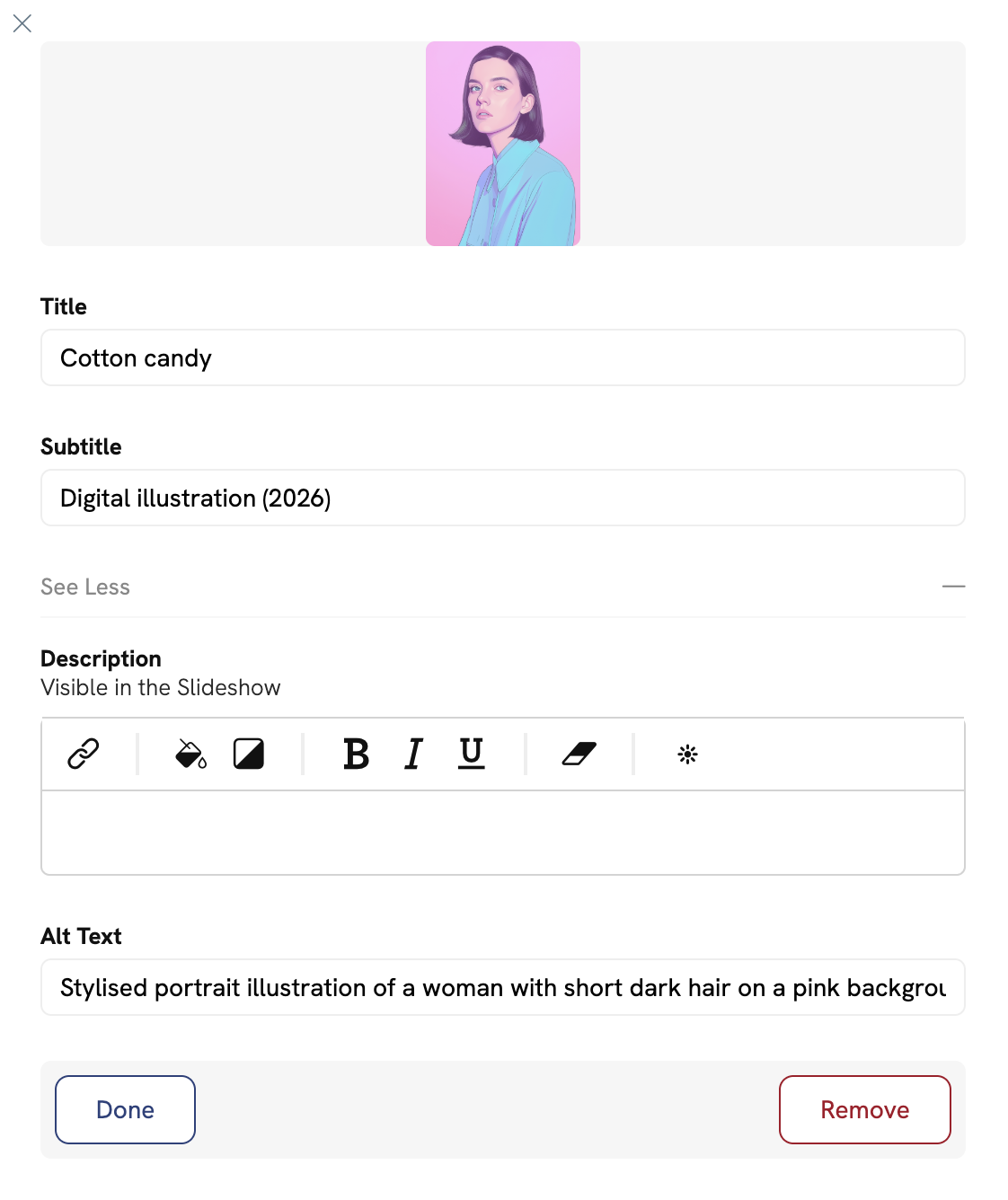 SEO title (alt tex) for gallery image in your online portfolio