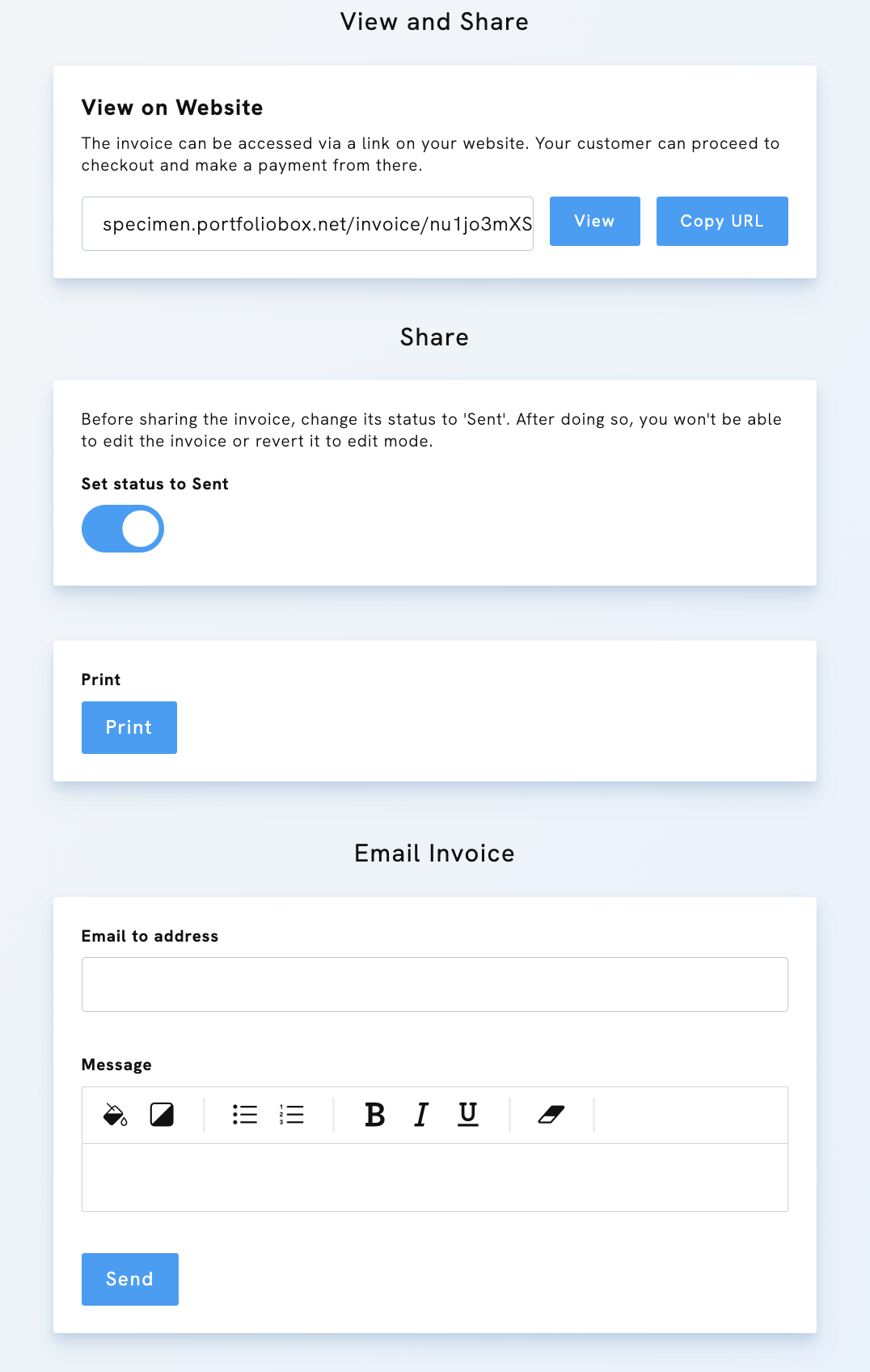 Client invoices directly from your Portfoliobox admin panel