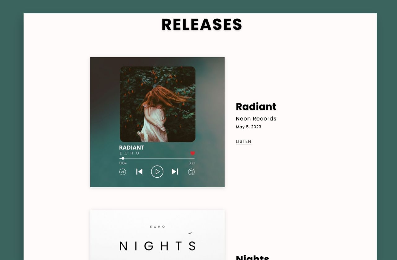 Release - Music Demo Site Portfoliobox