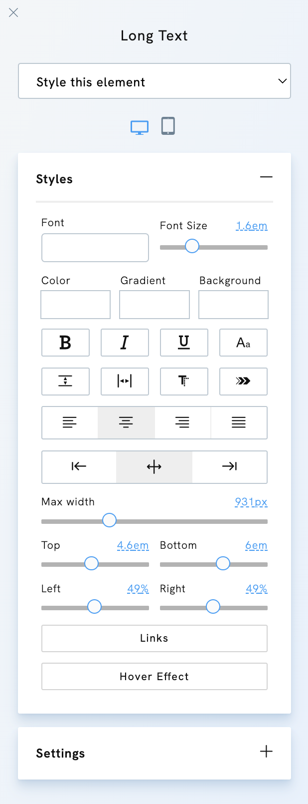 New Style Editor in Portfoliobox