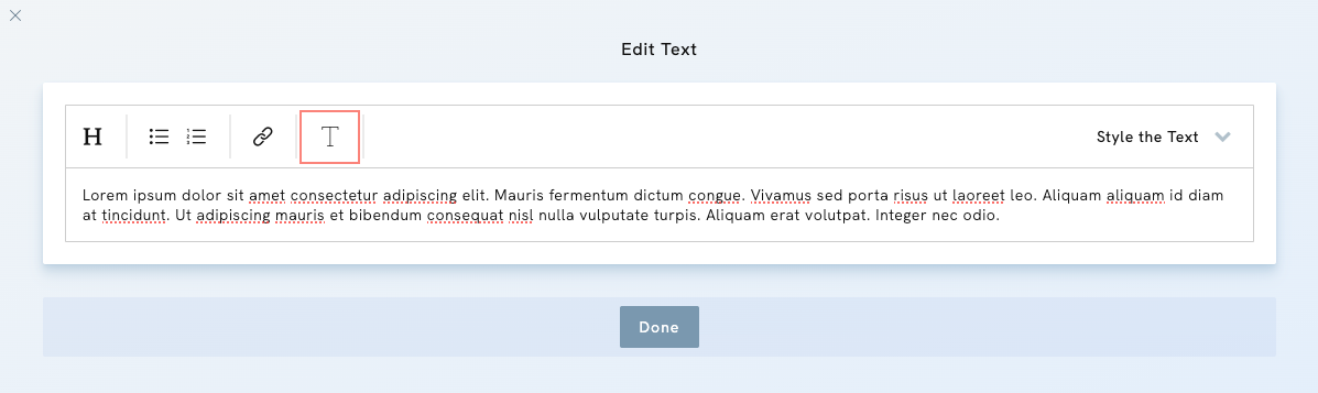 Placeholder text button in text editor - Portfoliobox