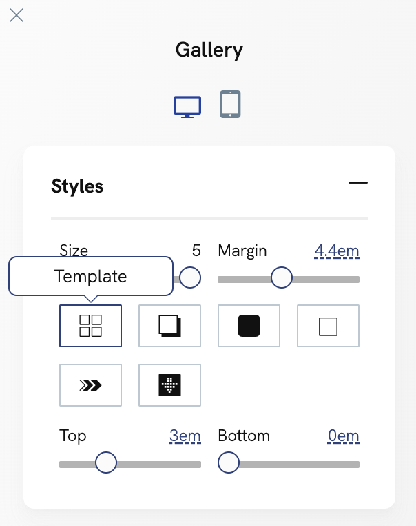 The template selection icon under styles for your Portfoliobox site