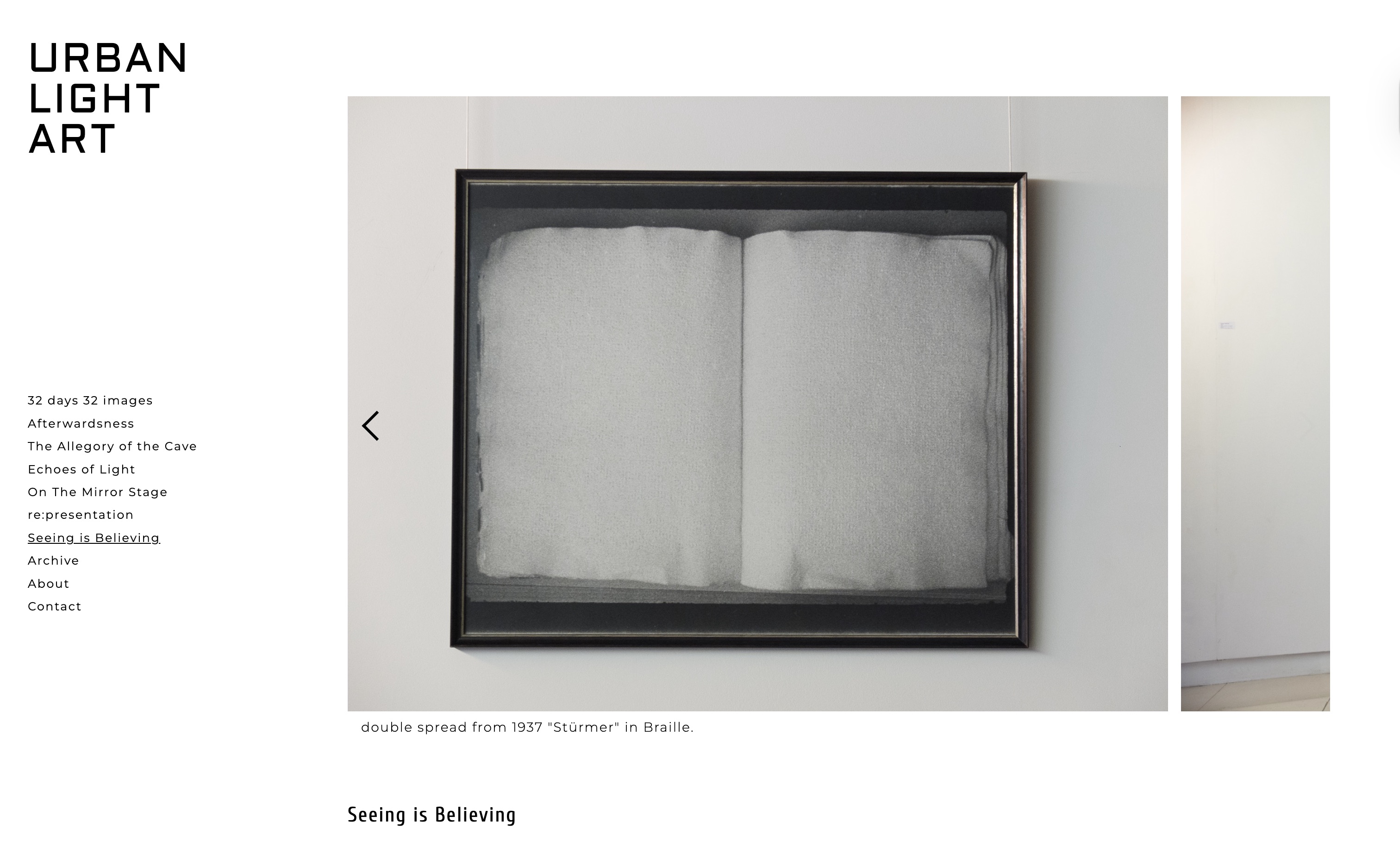 Example of a photographer website with a left navigation menu