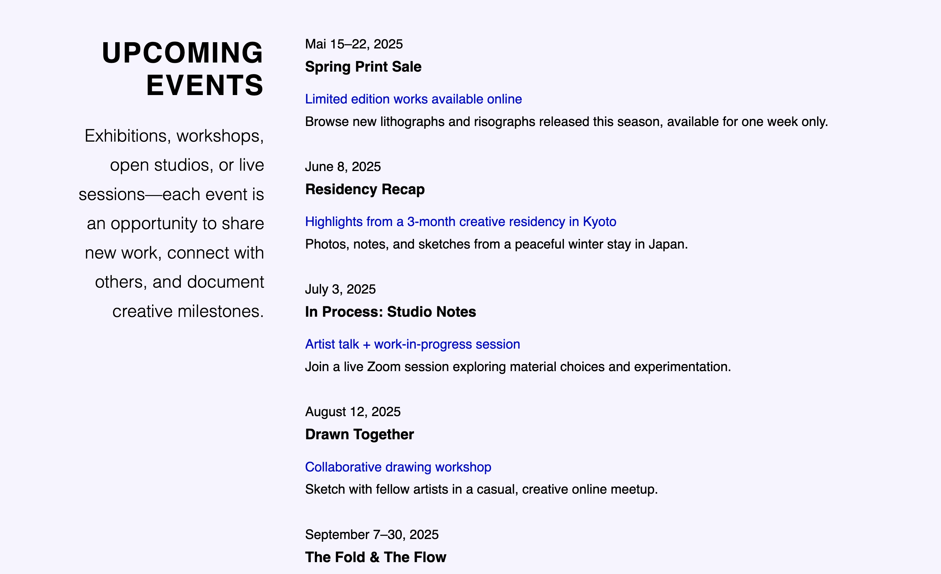 Showcase events on your Portfoliobox website