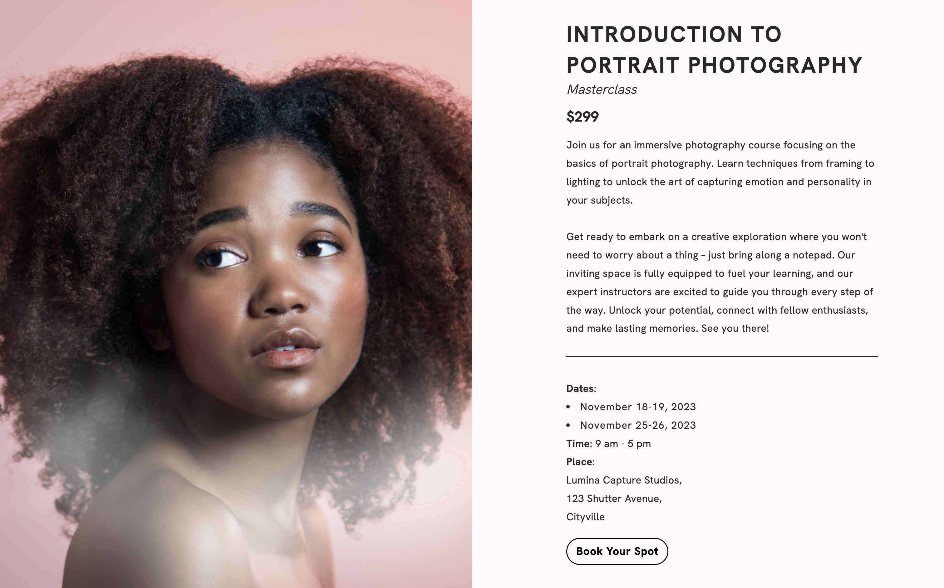 Booking Feature Portfoliobox