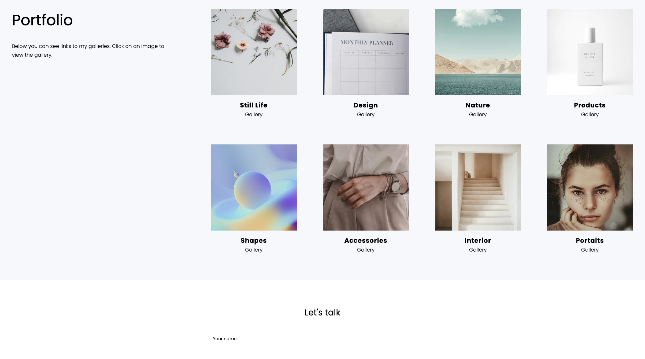 Headers on Portfoliobox page