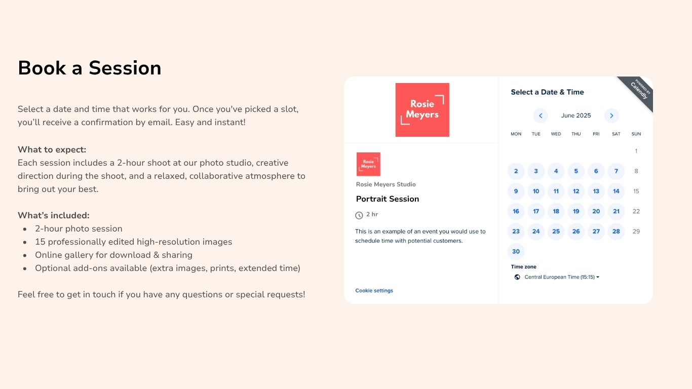 Integrate Calendly with Portfoliobox