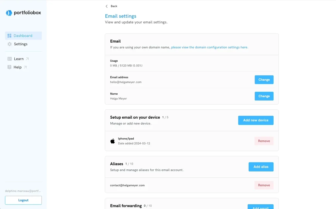 Integrating your Portfoliobox email with external email clients