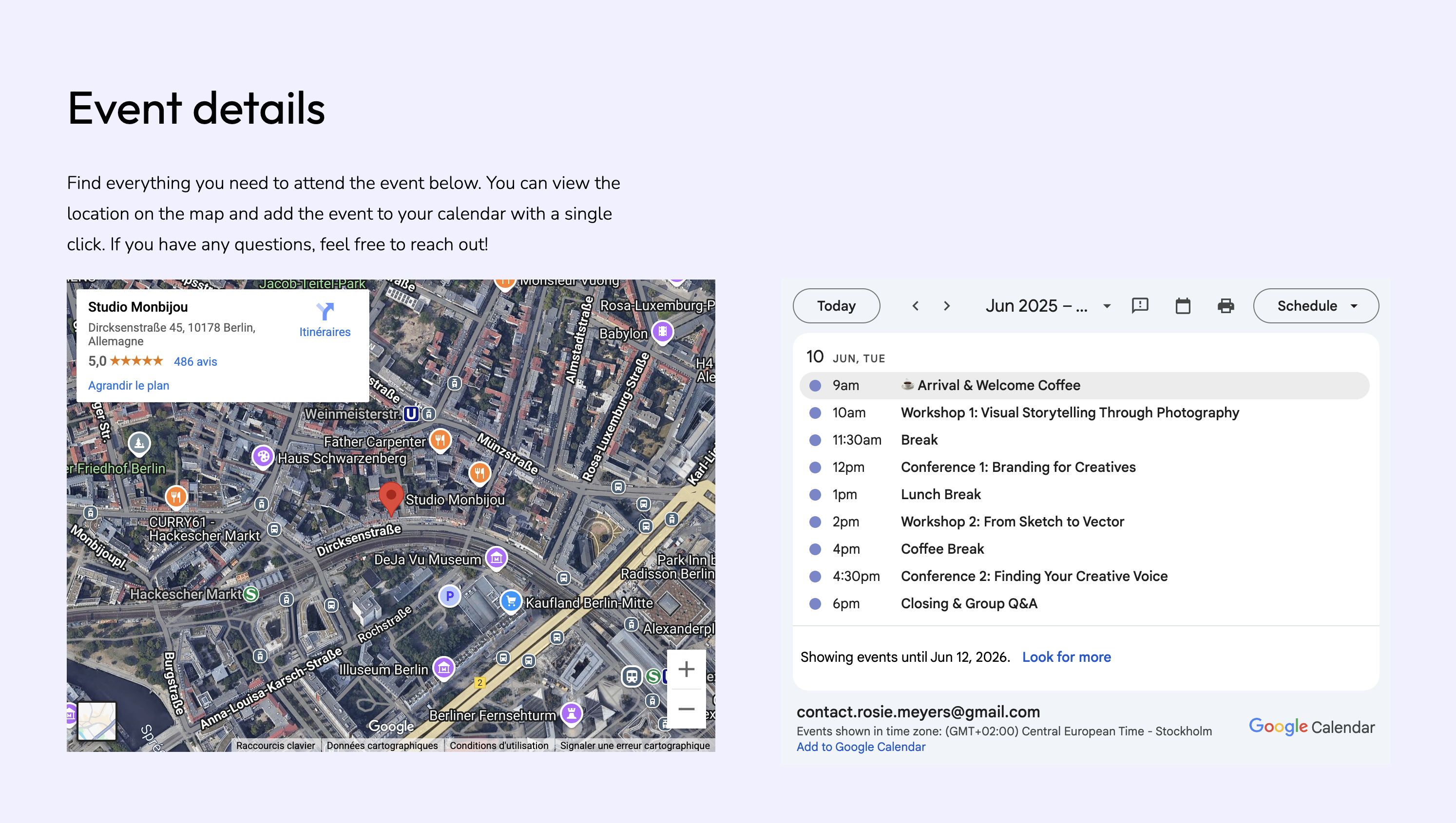 Integrate Google Calendar and Google Map with Portfoliobox