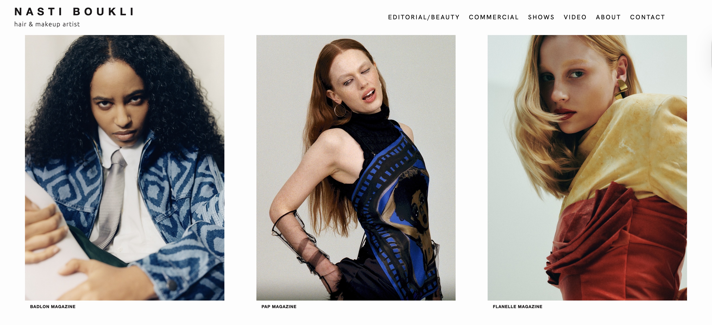 Screenshot of a make up artist and stylist website