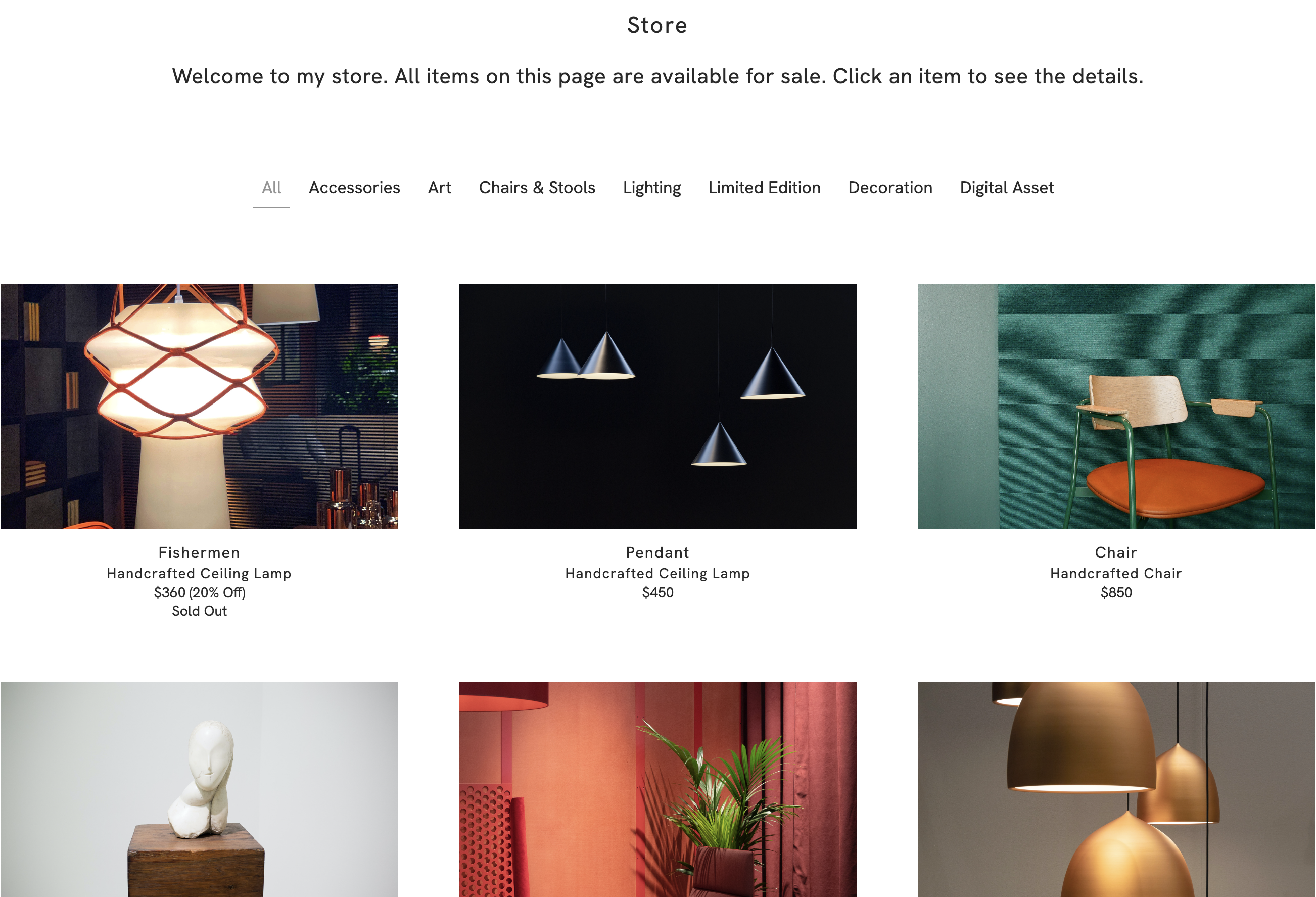 product categories available in Portfoliobox