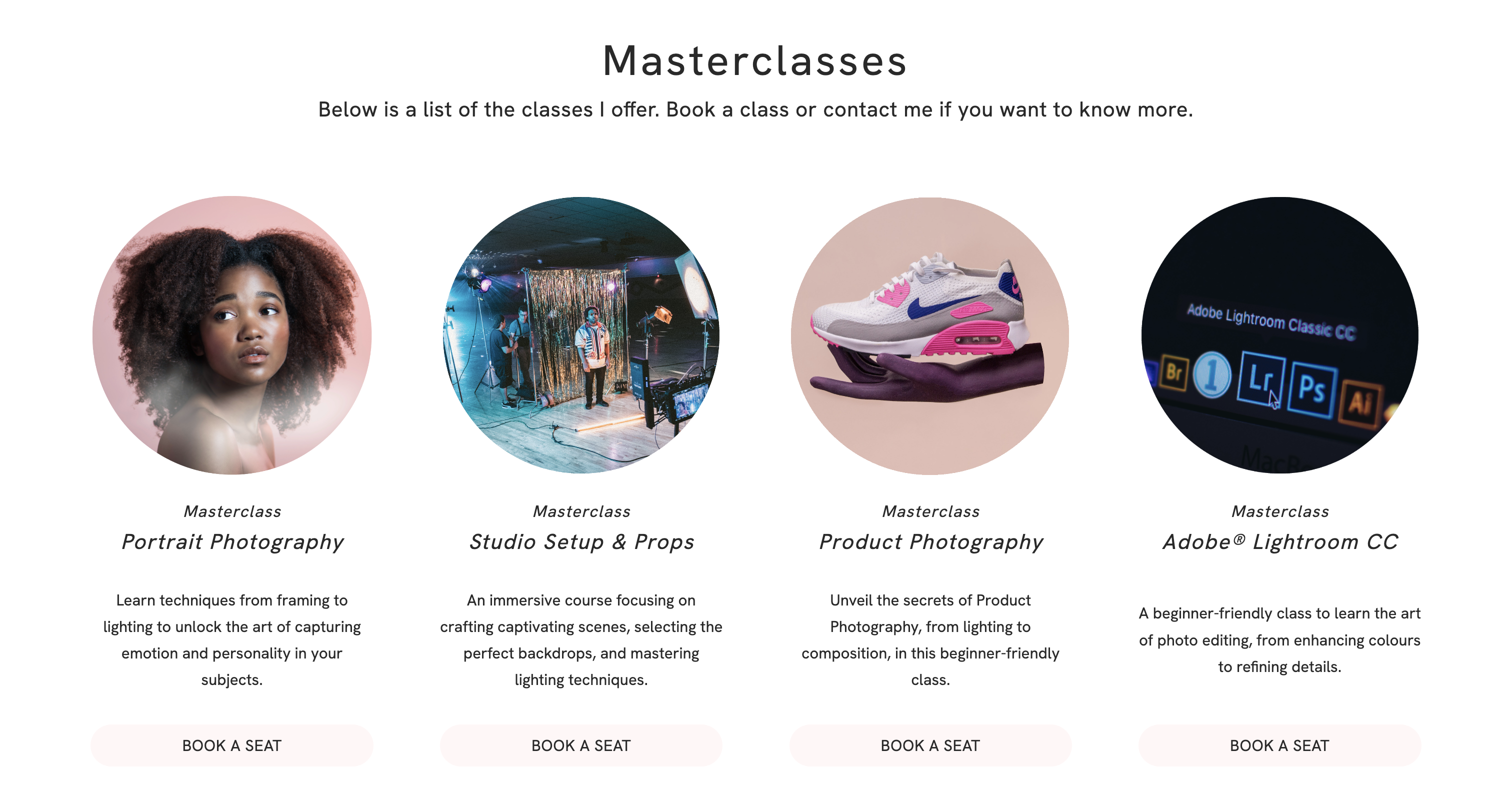 Event booking page with Portfoliobox