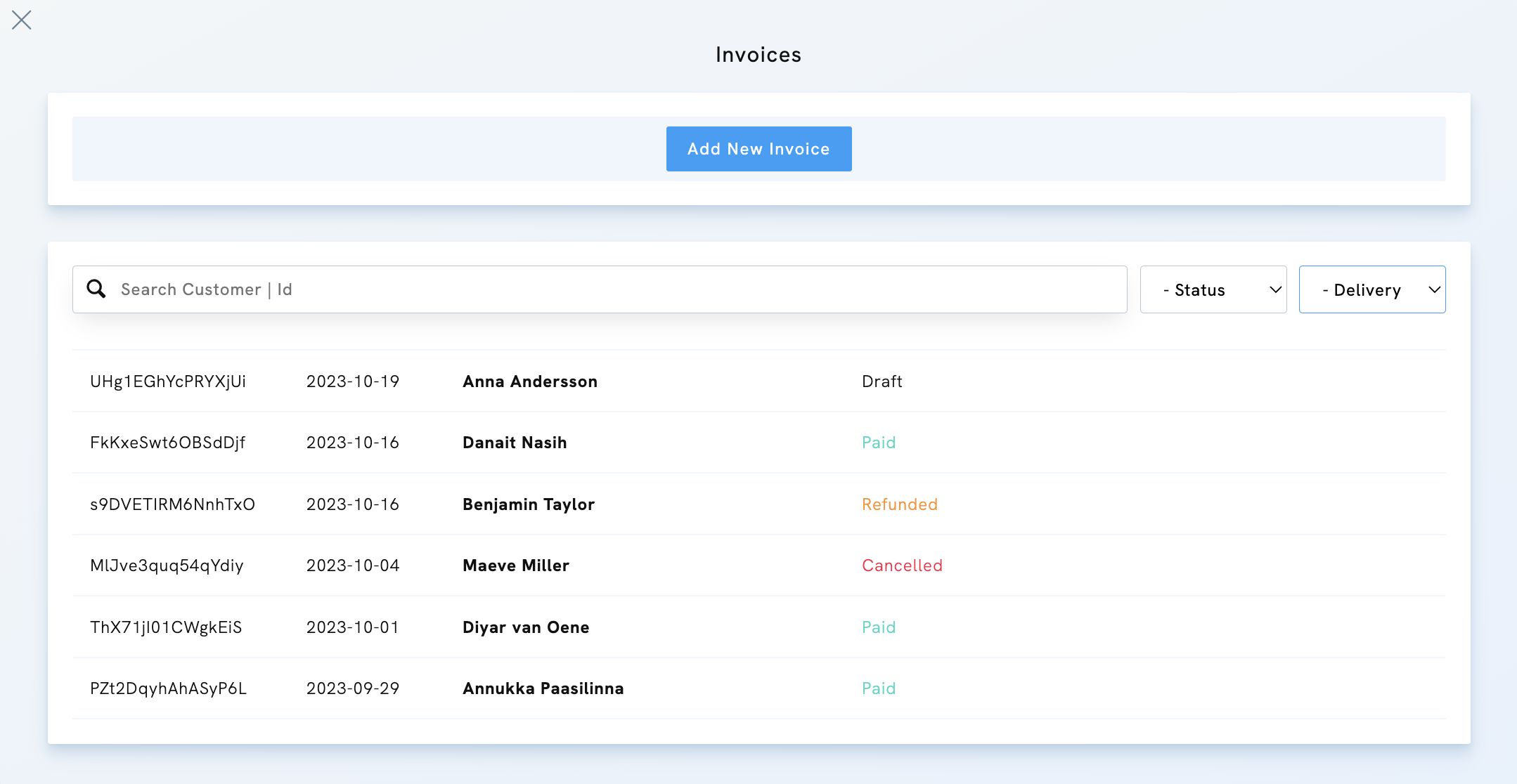 Invoice status in Portfoliobox