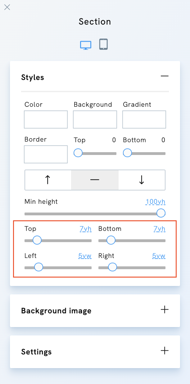 Section Padding in Portfoliobox