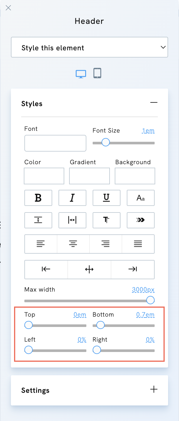 Margins of element in Portfoliobox