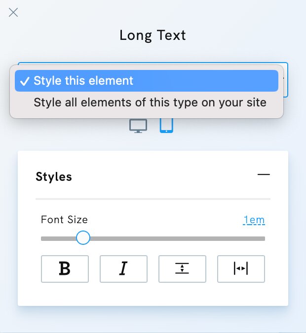 Element-specific or global styling for elements on Portfoliobox