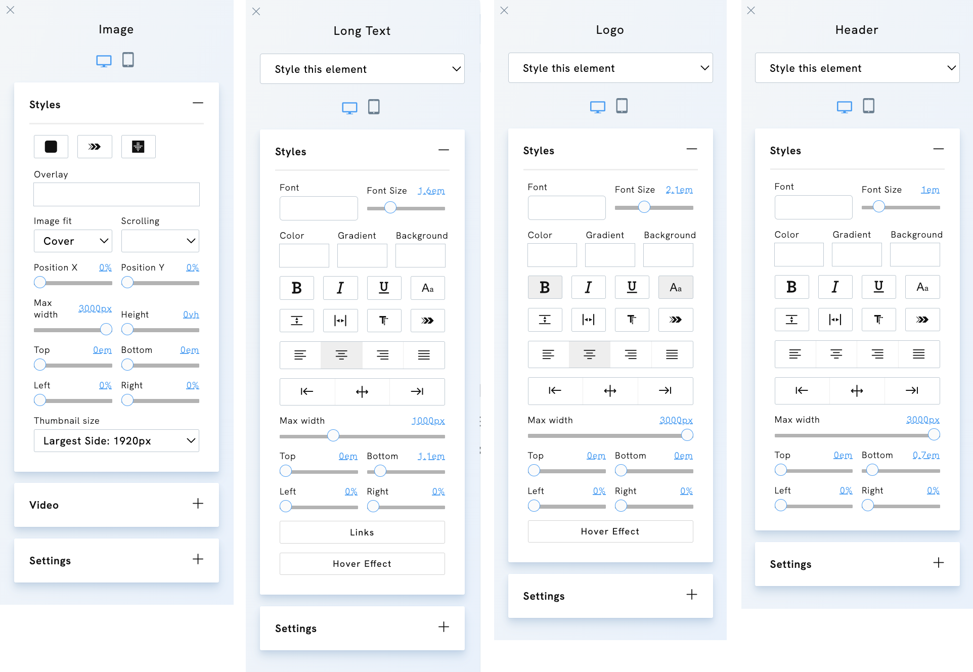 Styling elements in Portfoliobox